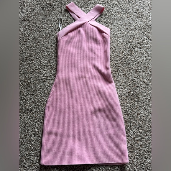BABATON Aritzia Sculpt Knit Criss Cross Dress Ribbed Halter Dress Pink Size XXS - Picture 4 of 14